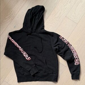 Obey Black Hoodie with Red Graphic Sleeves